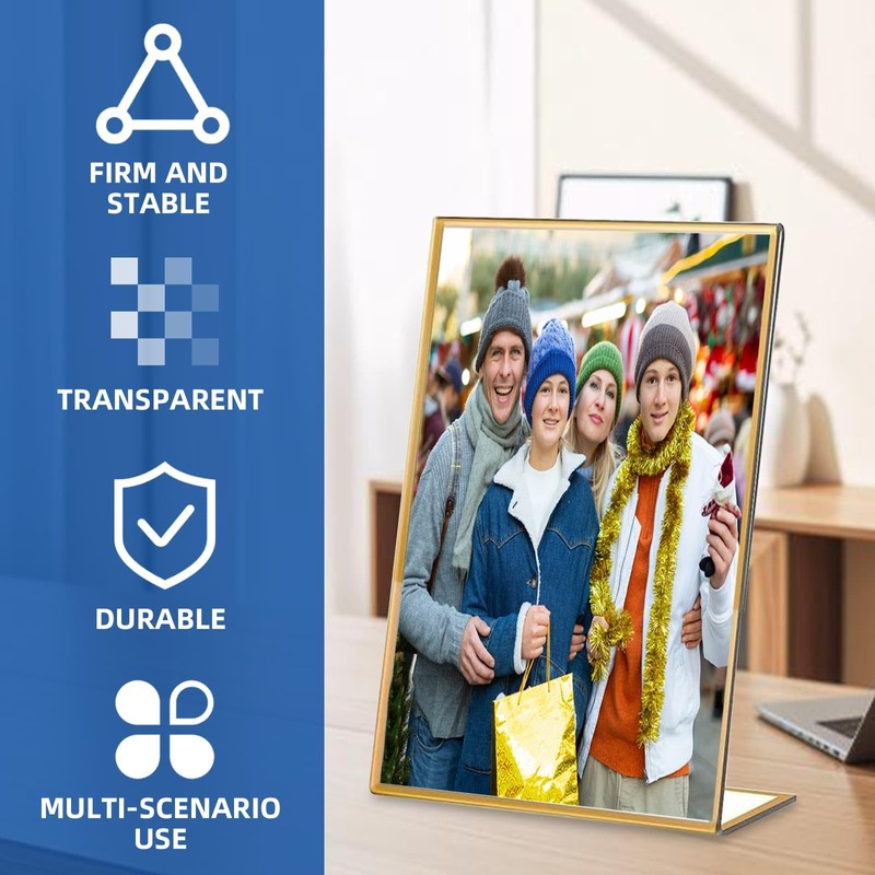 Gold Sign Stand Double-Sided Picture Acrylic Frame 6PCS, A5 Transparent