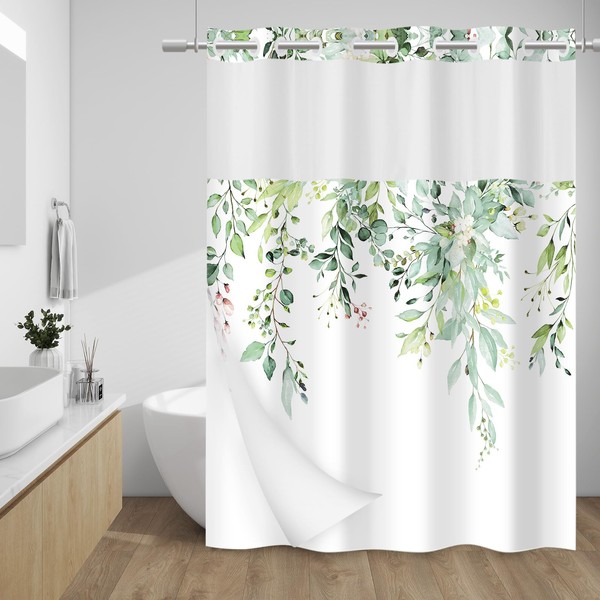 WITHLOC No Hook Shower Curtain with Snap in Liner -