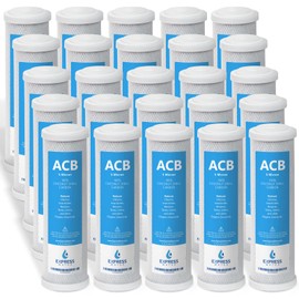 Express Water – 25 Pack Activated Carbon Block ACB Water Filter Replacement – 5 Micron, 10 inch Filter – Under Sink and Reverse Osmosis System