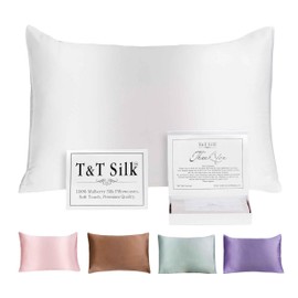 T&T Silk 100% Silk Pillowcases, 25 Momme Mulberry Silk Pillowcase, Silk Pillowcase for Hair and Skin Soft, Real Silk Pillowcase, Pure Mulberry Silk Queen Sizes 30" L x 20" W Envelope Cream White