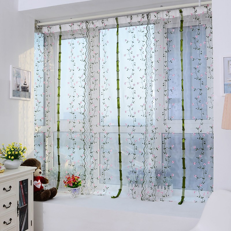 Embroidered Roman Sheer Curtain Classical Floral Window Screen Elegant Embroidered