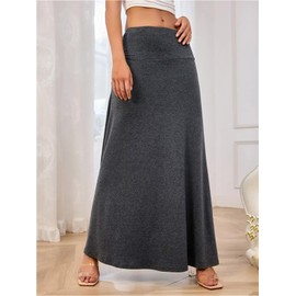 SEAFORM Women's Casual Mid Long Skirts Stretchy Ultra-Soft Flowy Maxi Formal Skirts High Waist Lounge Skirts for Women Gray