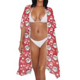 Jekioweii - Traje de baño tipo kimono para mujer, estilo casual, para la playa, para día festivo, Santa Claus de Navidad., One Size