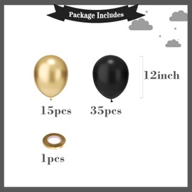 Black Gold Balloons, 50pcs 12 inch Gold Black Balloons Kit, Black Latex Balloons for Birthday, New Year,Wedding, Graduation Party Decorations