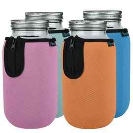 Beautyflier Wide Mouth Mason Jars 64oz Insulators, Half Gallon Mason Jar Mason Jar Insulated Cozy Neoprene Canning Cover, Large Mason Jars 64oz Wide Mouth Sleeve Cover (64oz,4Color)