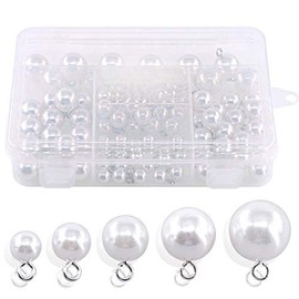 Swpeet 90 piezas de 8 mm, 10 mm, 12 mm, 14 mm, 16 mm, casquillo de perlas blancas de media bola, kit de surtido de botones de gancho para manualidades, costura, bufanda y ropa