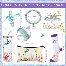 Patelai 5 Pcs Hummingbird Gift Set for Women Hummingbird Makeup Bag 20 oz Tumbler with Straw Novelty Sock Acrylic Ornaments Inspirational Bracelet Bird Lover Gift for Christmas Birthday (Wildflower)