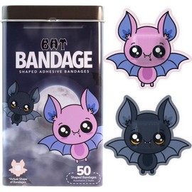 BioSwiss Vendas, vendaje autoadhesivo con forma de murciélago para Halloween, cuidado de heridas estéril sin látex, suministros divertidos de botiquín de primeros auxilios para niños, 50 unidades