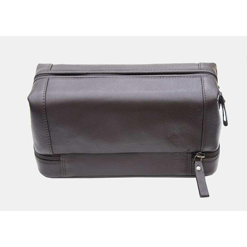 Prime Hide Soft Brown Leather Zipped Bottom Wash Bag Toiletry
