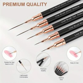5PCS Nail Art Brushes,Nail Art Liner Brushes,Liner Brushes Set for Nails Gel,Painting Art Design Brush Set,Nail Art brush Set for Striping,Long Fine Line Painting Striping Pen(4/8/12/20/25mm, Black)