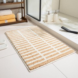 GIB Brown and White Striped Bathroom Rug 31.5" x 20", Extra Soft Absorbent Non-Slip Washable Plush Fluffy Shaggy Microfiber Bath Mat, Aesthetic Runner Rug for Bedroom