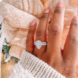 SweetJew Pear Shaped Elegant Womens Wedding Rings Bridal Set 925 Sterling Silver AAAAA CZ Size I