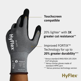 Ansell HyFlex 11-571 Ultra-Light Industrial Safety Gloves for Automotive, Machinery, Equipment, Metal Fabrication, Aerospace, Size 11, Grey (Pack of 1)