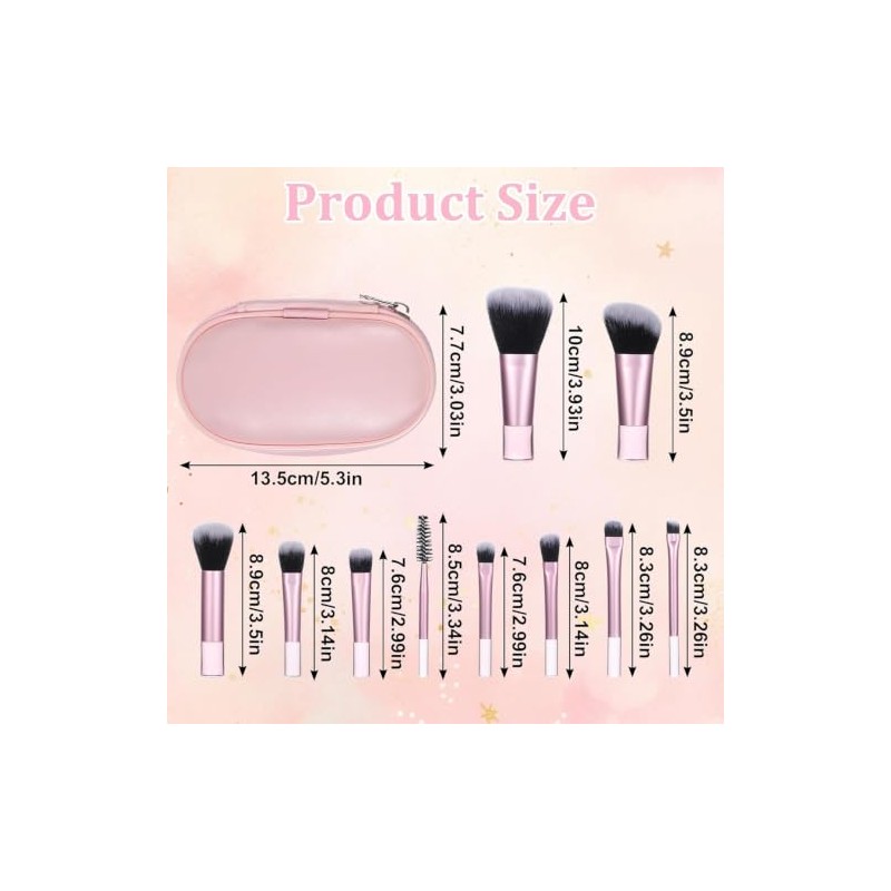 10pcs Brochas de Maquillaje Profesional de Viaje Mini Pinceles con