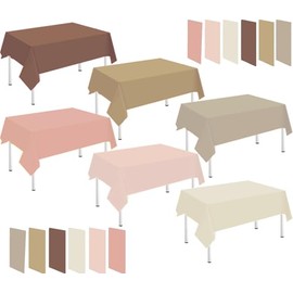 Whaline 24Pcs Neutral Plastic Tablecloth Rectangle Table Cover 6-Color Waterproof Gradient Brown Beige Pink Table Cloth for Boho Baby Shower Espresso Martini Party, 54 x 108 Inch
