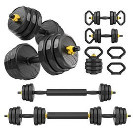 FEIERDUN Adjustable Dumbbells – 48lbs Multi-Functional Free Weight Set, 4-in-1 Weight Training: Barbell, Kettlebells, Push-Up Stand for Men & Women