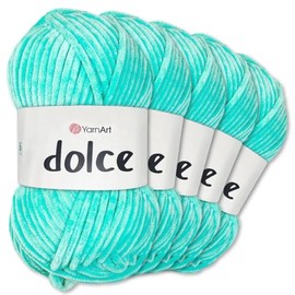 Frida's Wollhaus YarnArt 5 x 100 g Dolce Chenille Wool Yarn Knitting Crochet Amigurumi 52 Colours (746 | Turquoise)
