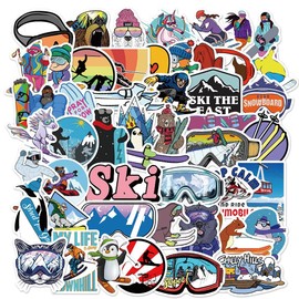 Ski Stickers, 50 Pcs Cool Skiing Waterproof Cartoon Helmet Stickers for Snowboard Water Bottles Laptop Skateboard Bike Car Luggage, Winter Outdoor Sports Ski Decals for Teens Adults Kids (Winter Skiing)