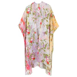 Breezy Lane - Cárdigan tipo kimono para mujer, para verano, con estampado floral, para día festivo, Rosa (Rose Garden), Talla única