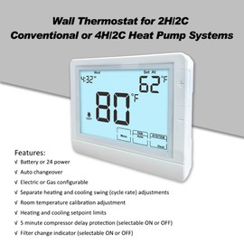 Programmable Thermostat for House, Auto Changeover Heat Pump Thermostat for Multi-Stage,2H/2C Conventional Systems or 4H/2C – Automatic Switching Between Heating & Cooling Modes, White Backlight
