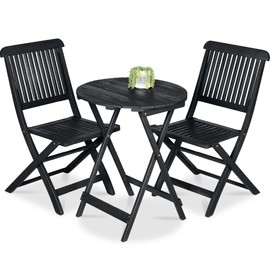 Best Choice Products 3-Piece Acacia Wood Bistro Set, Folding Patio Furniture for Backyard, Balcony, Deck w/ 2 Chairs, Round Coffee Table, Teak Finish - Charcoal