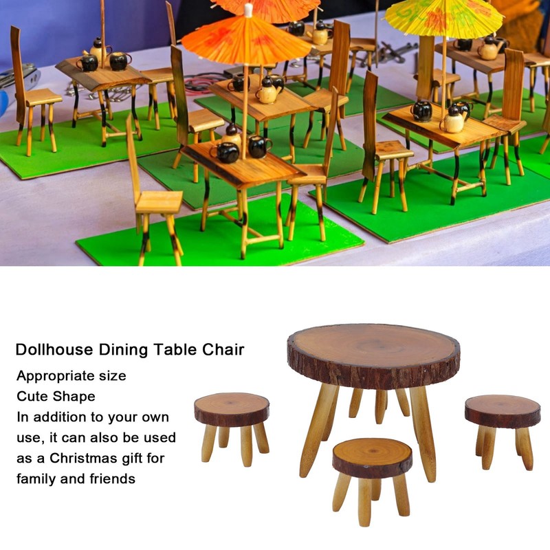 Dollhouse Wood Round Dining Table Chair Mini Miniature Dollhouse Furniture