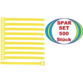 500 x Velcro Cable Ties 200 x 25 mm Yellow - Velcro Cable Ties - Resealable / Reusable (500, 200 x 25 mm Yellow)