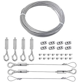Picture Hanging Wire kit, Adjustable Heavy Duty Stainless Steel Wire Rope Accessories, 50 Feet(Thick 1.5mm) Hanging Wire Supports 50 lbs, for Mirror Picture Frame Billboards