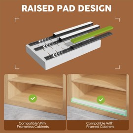 Seinloes 2 Pack Expandable (9"-14") Pull Out Cabinet Organizer 21" Deep With Raising Pad for Framed Cabinets,Upgrade 3 Slide Rails Slide Out Drawers,No Drill Roll Out Shelves Adhesive,White