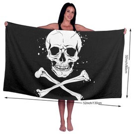 FNQKMLEP Crossbones Pirate Flag Super Soft Beach Quick-Drying Bath Towel Unisex Large Absorbent Towel Blanket Suitable for Outdoor Travel Camping Yoga Gym Swimming Bath