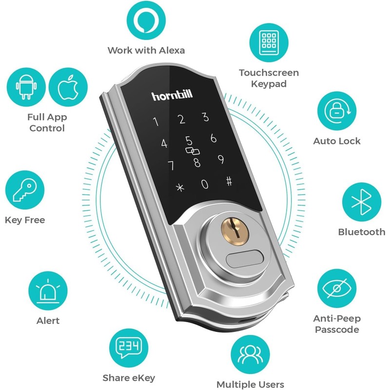 Smart Deadbolt Lock Front Door, Hornbill Keyless Entry Door Lock