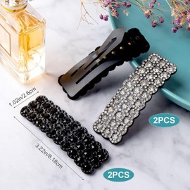 4Pcs Black and Sliver Rhinestone Snap Hair Clips Shining Crystal Clips Rectangular Hairpins Korean Barrettes Hair Accessories for Party Wedding, Girls' Hair Clips, Clips and Barrettes