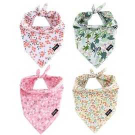 Pañuelos de verano para perro, 4 unidades, regalo de cumpleaños, color rosa, verde, naranja, estampado de flora, bufanda ajustable para perro, accesorios para pañuelos, pequeños, medianos y