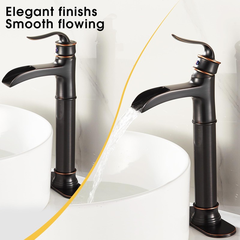 FRANSITON Tall Vessel Waterfall Faucet Bathroom Faucet Single Handle One