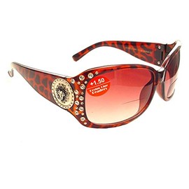 Kleo Womens Designer Bifocal Sunglasses with Rhinestones - Hard Case Included (Tortoise, 2.25)