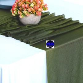 MDS Pack of 10 Wedding 12 x 108 inches Chiffon Table Runner for Wedding, Decorations for Birthday Parties, Banquets, Graduations, Engagements, Runners fit Rectangle, Round Table - Olive Green