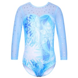 TFJH E - Maillot de gimnasia brillante de una pieza para niñas de manga 3/4, Bsnow Flake Blue, 10-11 años
