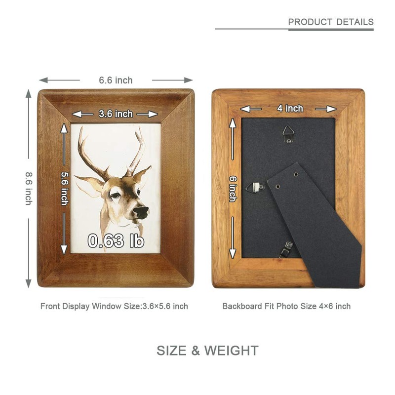 icheesday 木製のフォトフレーム、ガラスカバ付きの自然風シンプルなハンドメイドの木製フォトフレーム10x 15 cm