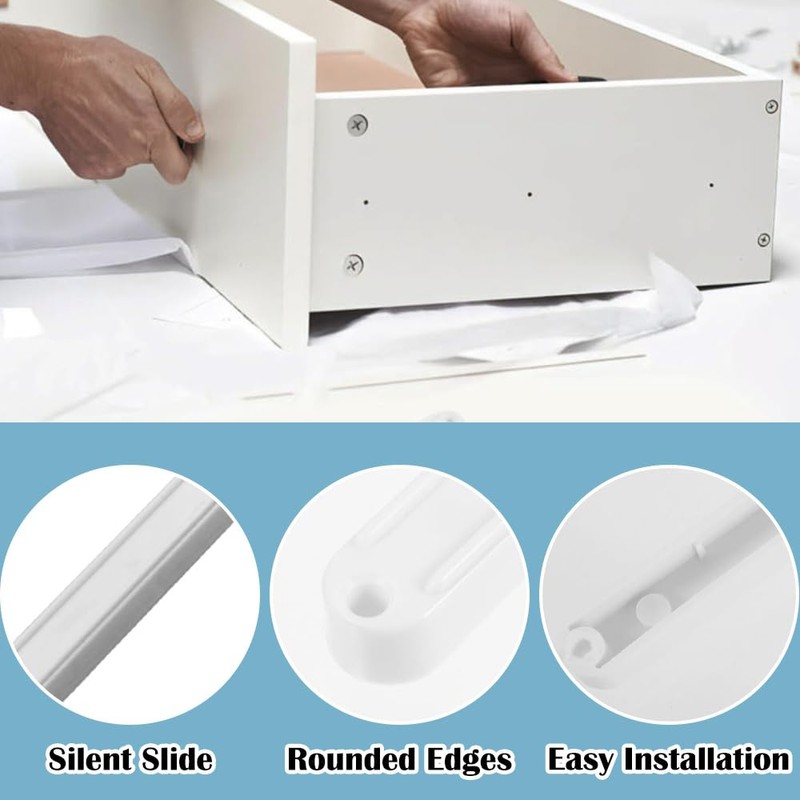 10 Pack Drawer Runners 298mm Drawer Slides White Plastic Cabinet