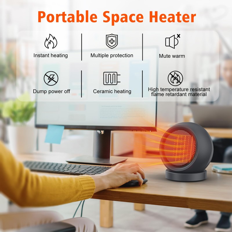 Coolfor Space Heater, PTC Ceramic Electric Desk Heater High Output