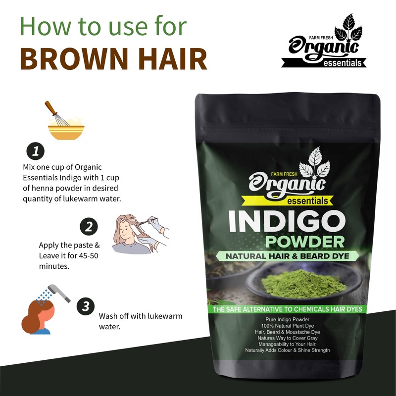 Organic Essentials Indigo Powder For Hair & Beard Dye -