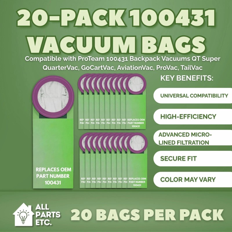 Proteam 20 Pack Replacement Vacuum Bags for ProTeam 100431 Backpack
