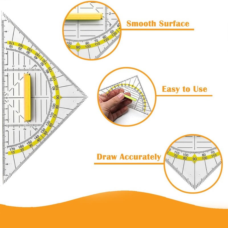 WUBAYI Set Square with Handle Transparent 14 cm Protractor for