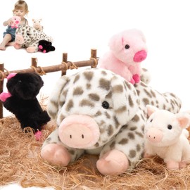 MorisMos Spotted Pig Stuffed Animal Set,20'' Large Mama and 3 Baby Piglet Stuffed Animals for Girl Boy,4 Pack Plush Pig Toys Gifts for Kid,Piglet Lover, Cute Piggy Decor for Birthday Party Christmas