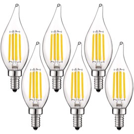 LUXRITE Vintage Candelabra LED Bulb 60W Equivalent, 550 Lumens, 4000K Cool White, Chandelier Light Bulbs 5W, Dimmable, Flame Tip Clear Glass, Filament Candle Bulbs, E12 Base (6 Pack)