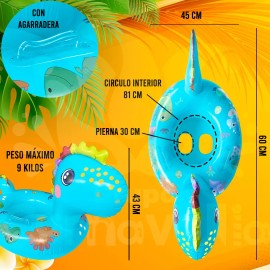 Grupo Carnavallia Inflable Dinosaurio Bebé Flotador C/ Asiento Azul Salvavidas