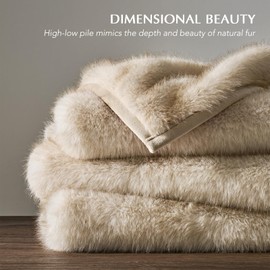 EVERGRACEHOME Luxury Faux Fur Throw Blanket, Soft Fluffy Faux Mink Blankets for Bed, Couch, Sofa, Thick Cozy Plush Warm Fur Throws with Reversible Velvet, Tipped Golden Fox, 60"x80"