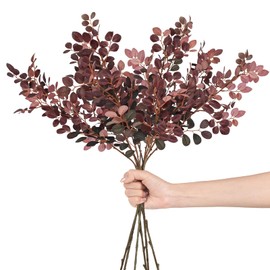 Luiywan Fall Stems for Vases - Faux Eucalyptus Stems, Artificial Silk Plants Leaf Branches Greenery, Fall Decor for Table Centerpiece, Floral Arrangement, Home, Wedding, Party (Burgundy, 6pcs, 28inch)