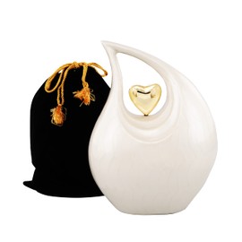 Cremation Urn Heart of Love Urn for Human Ashes – Cremation Urn for Funeral, Columbarium or Home, Cremation Urns for Human Ashes.220cubic inch- with Velvet Bag. (White Gold Heart Large)