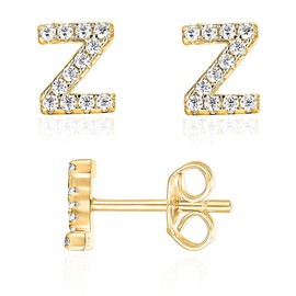 VDKIDKT Letter Z Initial Stud Earrings for Girls, 14K Gold Plated Sterling Silver Alphabet Letter Earrings, Post CZ Stud Earrings, Hypoallergenic Earrings for Girl Women Teen Girl Gifts (Gold, Z)